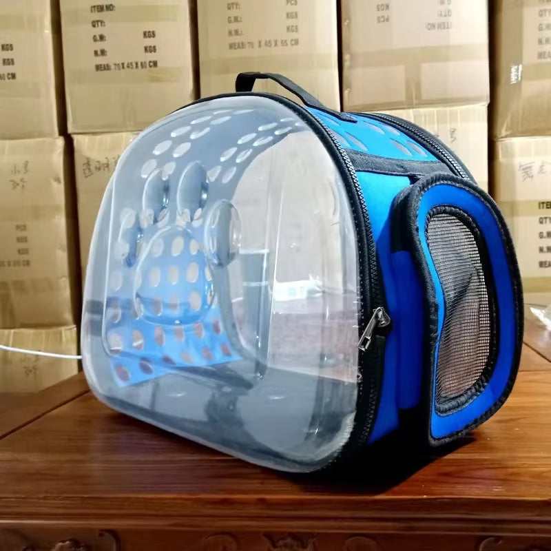 Transparent Foldable Outdoor Pet Travel Carrier Bag for Dog Cat Crossbody Portable Breathable Collapsible Travel Cat Carrier Bag