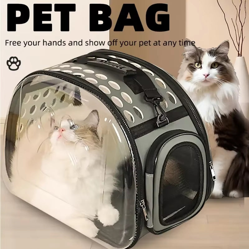 Transparent Foldable Outdoor Pet Travel Carrier Bag for Dog Cat Crossbody Portable Breathable Collapsible Travel Cat Carrier Bag